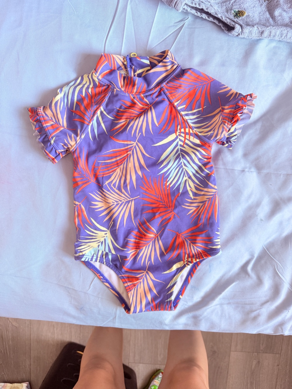 Janie and Jack Purple Tropical Leaf Rash Guard Bodysuit